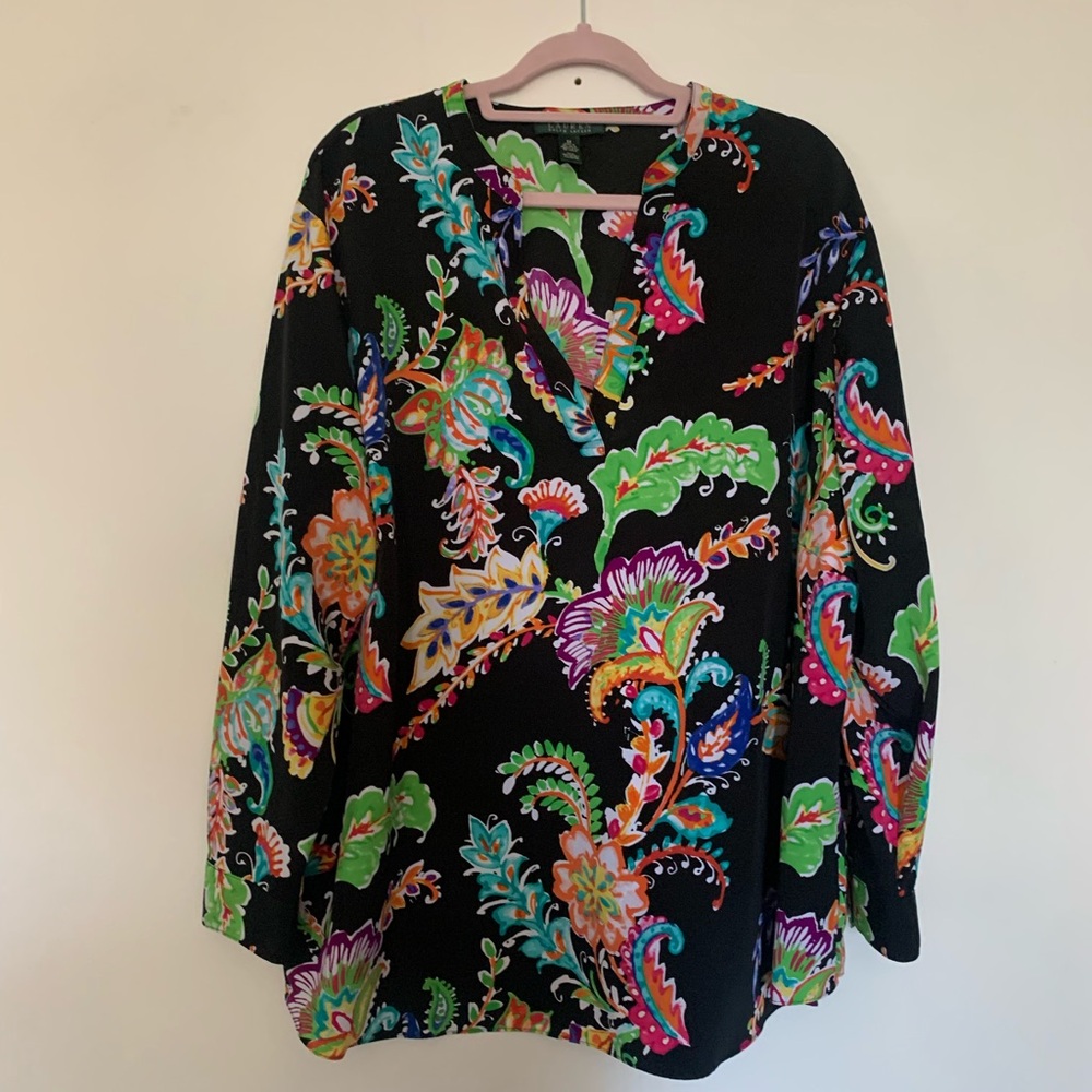 Lauren Ralph Lauren Black and Multicolor Paisley Tunic